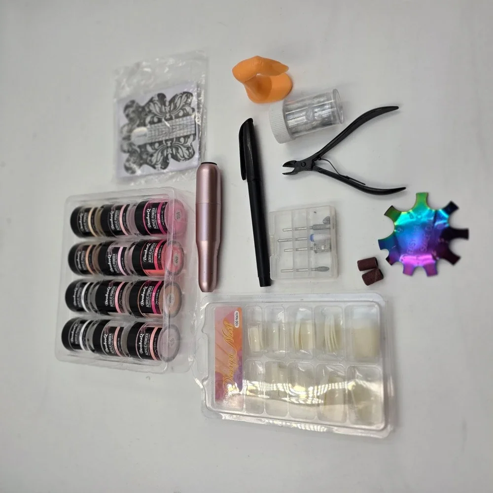 DouborQ Acrylic Nail Kit 12 Color Powder Electric Drill Tips French Tool Set